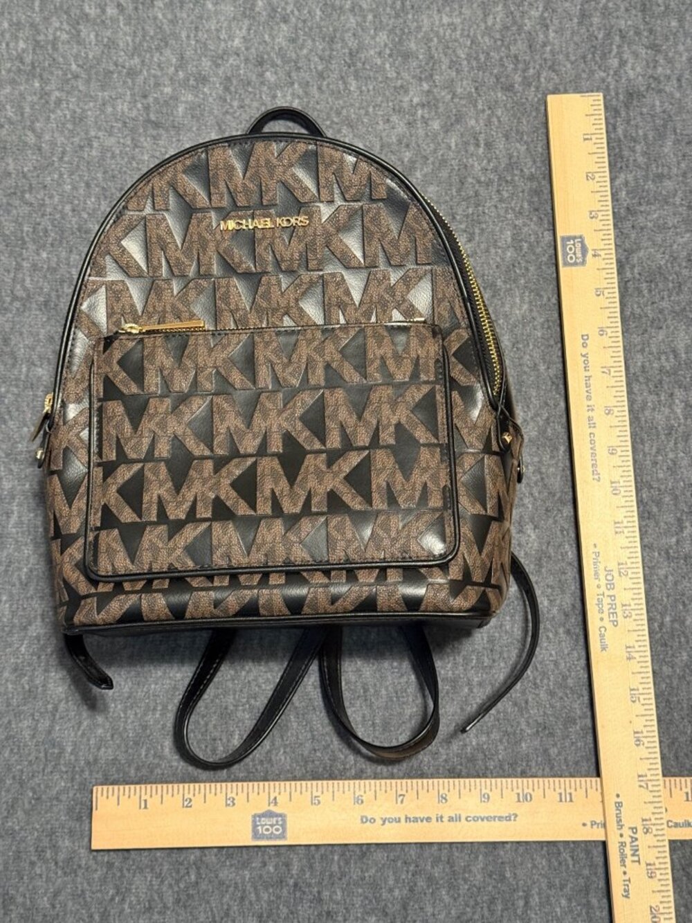 Michael Kors Adina Abbey Med Backpack Pebbled PVC/Leather Blk/Brwn Check Des - Picture 7 of 7